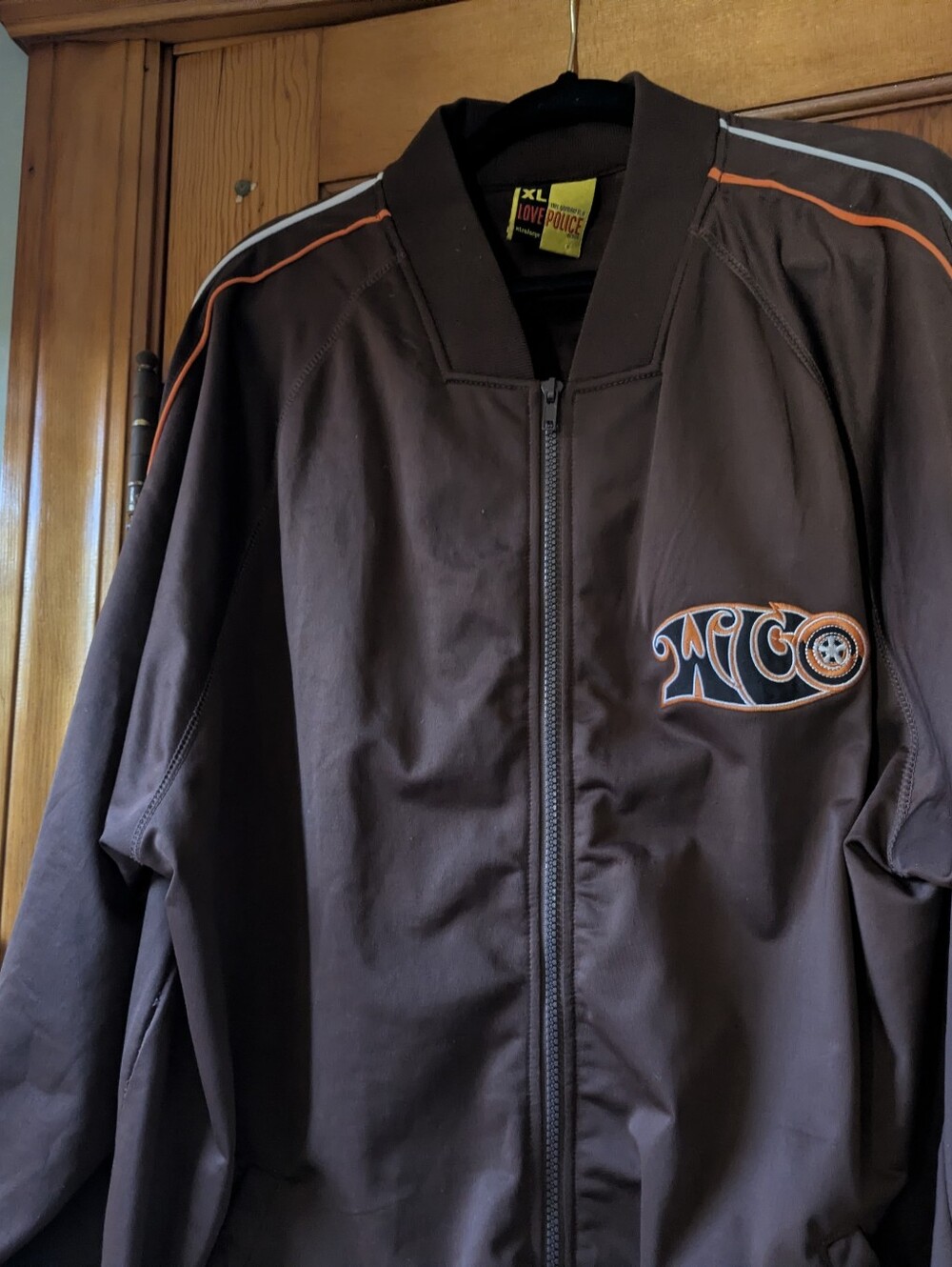 Wilco Fans!!!!  FestivaSeason!Brown Zip-Up Bomber Jacket with Orange & Gray Trim